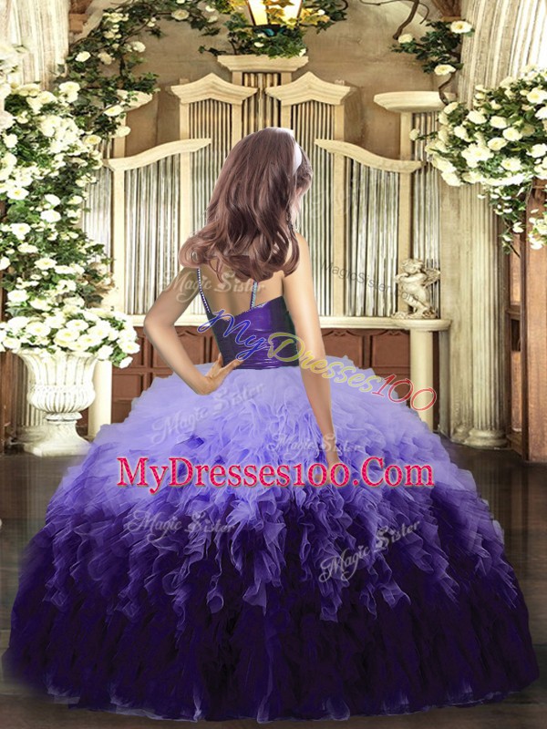 Floor Length Multi-color Winning Pageant Gowns Tulle Sleeveless Ruffles
