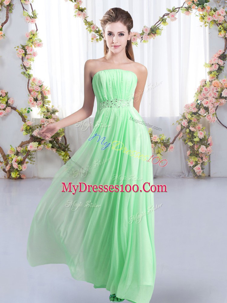 Exquisite Chiffon Strapless Sleeveless Sweep Train Lace Up Beading Quinceanera Court of Honor Dress in Apple Green