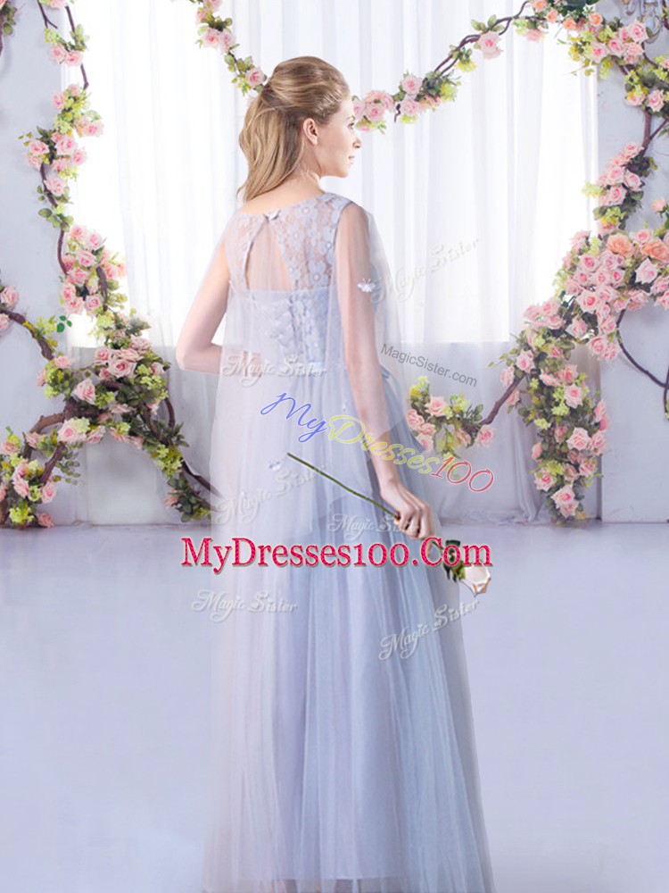 Unique Floor Length Empire Sleeveless Grey Court Dresses for Sweet 16 Lace Up