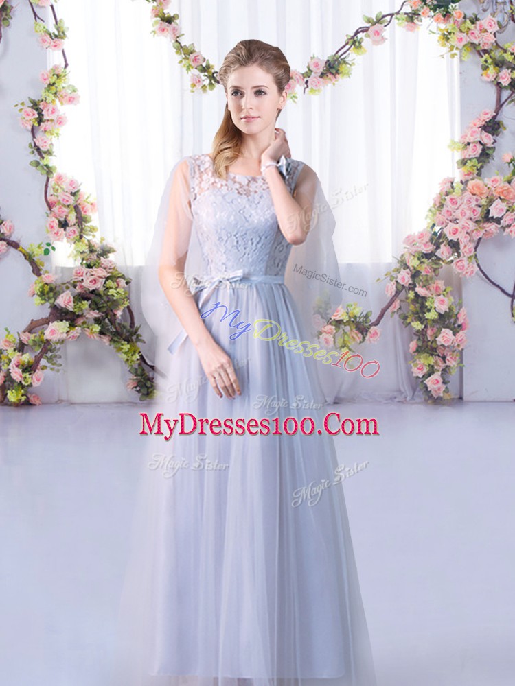 Unique Floor Length Empire Sleeveless Grey Court Dresses for Sweet 16 Lace Up