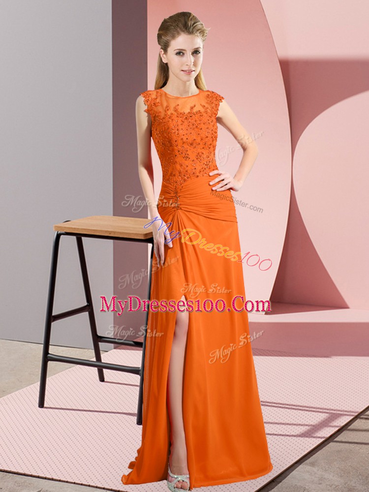 Sweet Sleeveless Zipper Floor Length Beading Prom Dresses