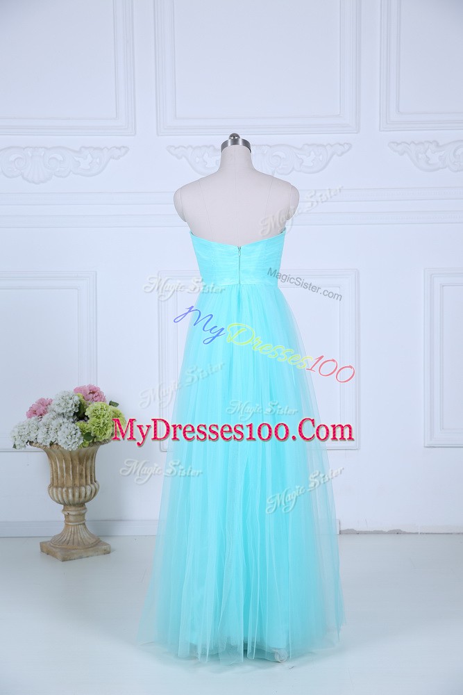 Aqua Blue Bridesmaid Gown Wedding Party with Ruching Sweetheart Sleeveless Zipper