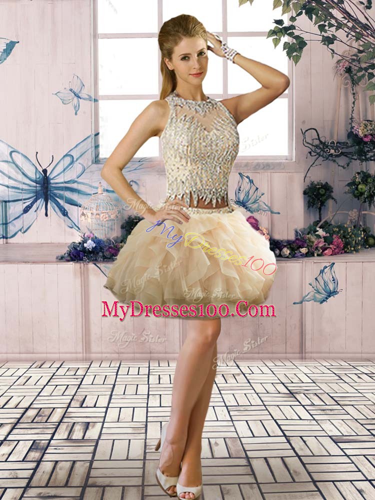 Dramatic Champagne Zipper Scoop Beading and Ruffles Vestidos de Quinceanera Tulle Sleeveless