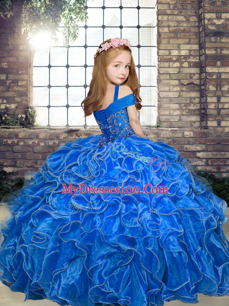 Dazzling Straps Sleeveless Lace Up Kids Pageant Dress Fuchsia Organza