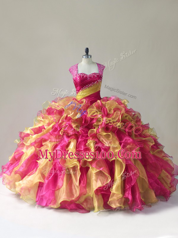 Beautiful Multi-color Sleeveless Floor Length Beading and Ruffles Zipper Sweet 16 Dresses