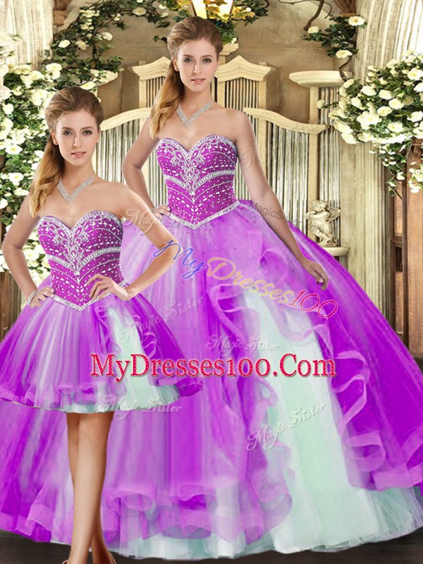 Latest Floor Length Ball Gowns Sleeveless Lilac Sweet 16 Dresses Lace Up