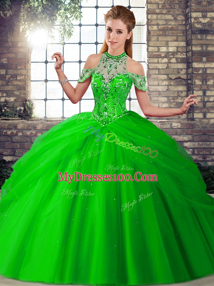 Hot Selling Sleeveless Brush Train Lace Up Beading and Pick Ups Vestidos de Quinceanera