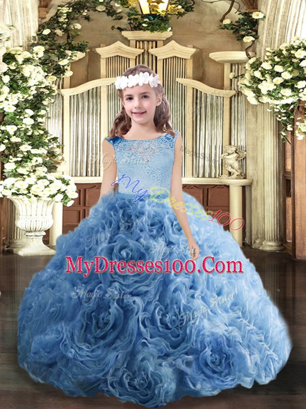 Classical Sleeveless Floor Length Beading Zipper Little Girl Pageant Dress with Blue