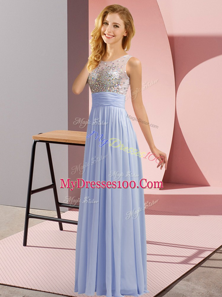 Floor Length Lavender Bridesmaid Dress Scoop Sleeveless Side Zipper