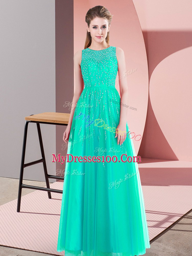 Beauteous Turquoise Sleeveless Tulle Side Zipper Dress for Prom for Prom and Party