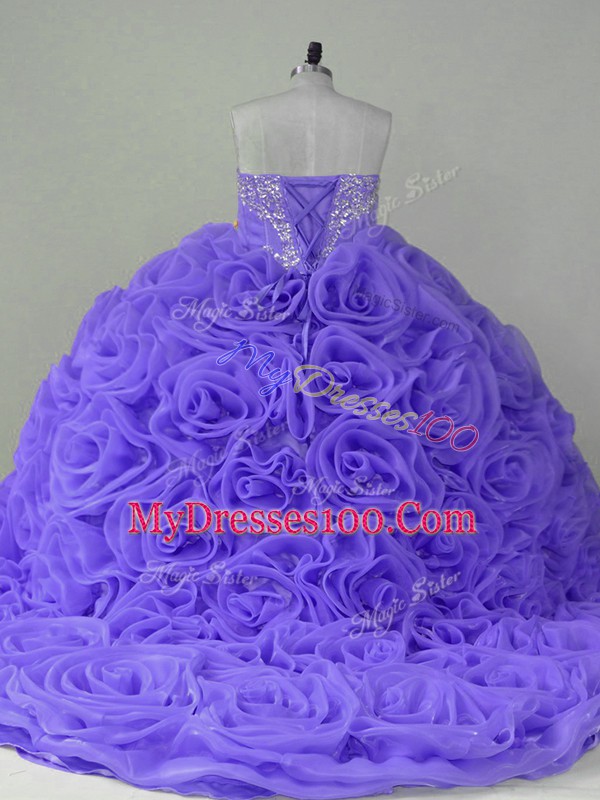 Ball Gowns Sleeveless Lavender Quinceanera Dresses Brush Train Lace Up