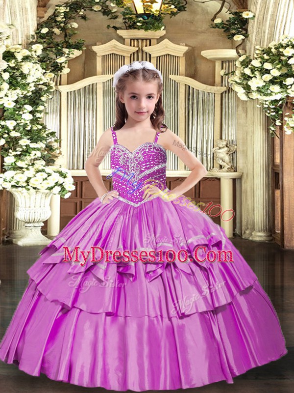Sweet Floor Length Lilac Pageant Dresses Straps Sleeveless Lace Up