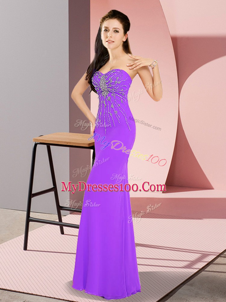 New Arrival Floor Length Lavender Prom Evening Gown Chiffon Sleeveless Beading