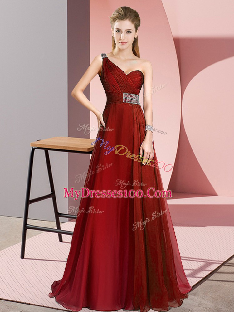 Luxury Wine Red Criss Cross Dress for Prom Beading Sleeveless Brush Train