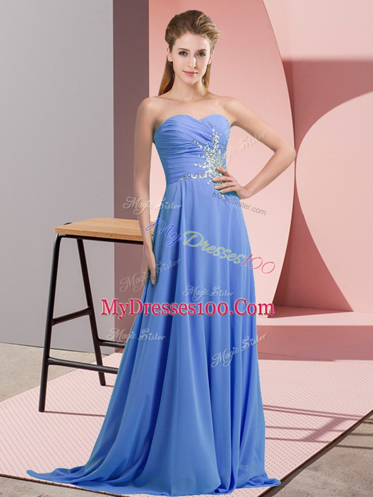 Stylish Floor Length Empire Sleeveless Blue Prom Party Dress Lace Up
