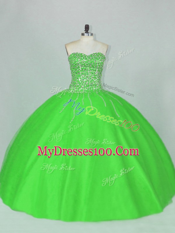 Tulle Sweetheart Sleeveless Lace Up Beading Quinceanera Gown in Green