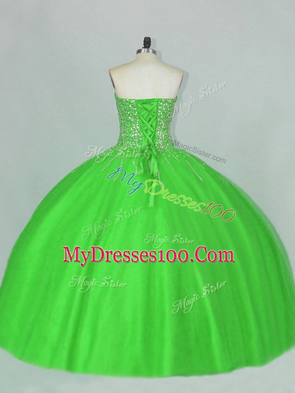 Tulle Sweetheart Sleeveless Lace Up Beading Quinceanera Gown in Green