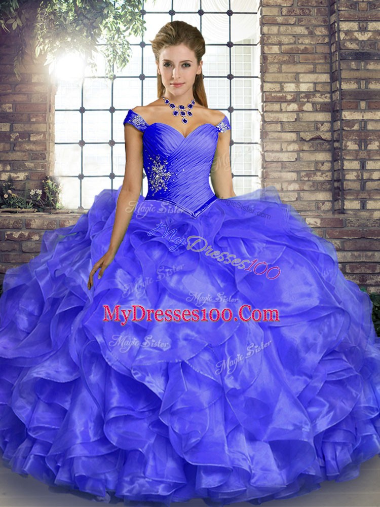 Discount Sleeveless Lace Up Floor Length Beading and Ruffles Sweet 16 Dress