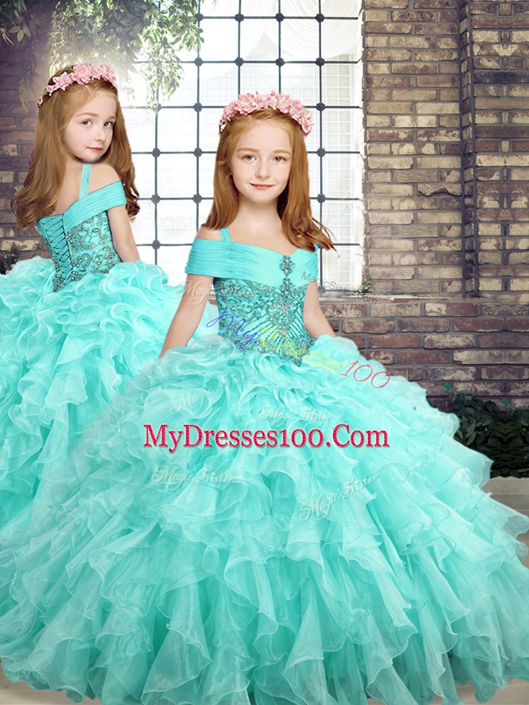 Free and Easy Sleeveless Brush Train Beading and Ruffles Lace Up Quinceanera Gown
