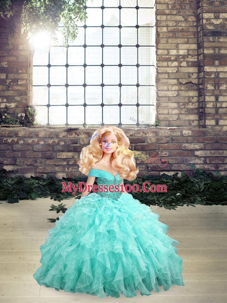 Free and Easy Sleeveless Brush Train Beading and Ruffles Lace Up Quinceanera Gown