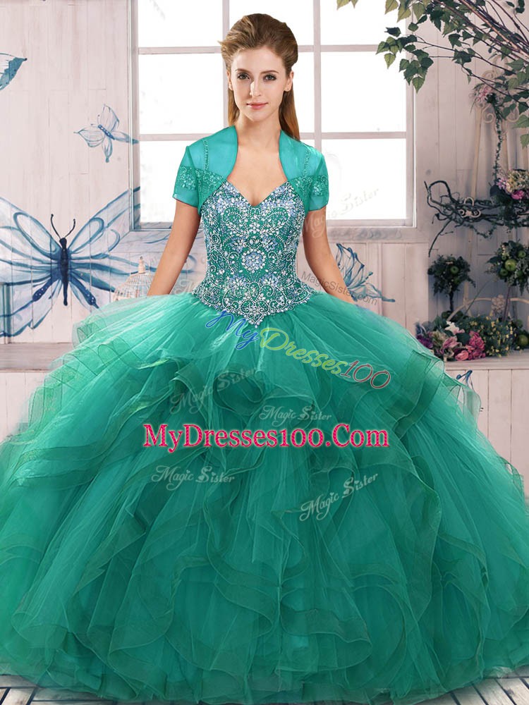 Eye-catching Off The Shoulder Sleeveless Tulle Quinceanera Dress Beading and Ruffles Lace Up