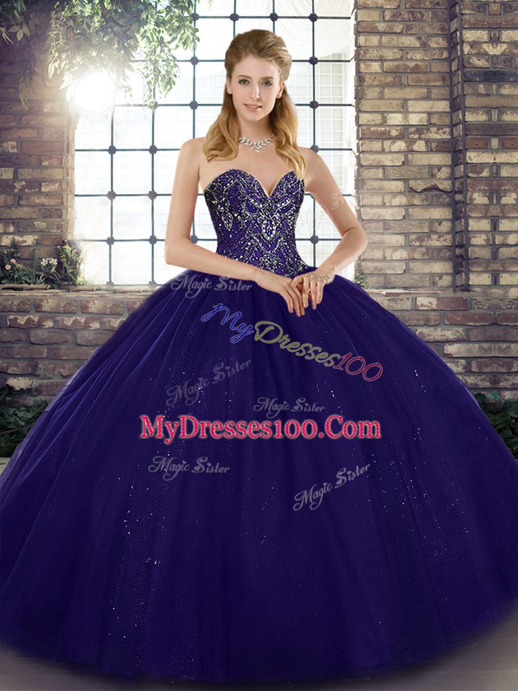 Romantic Purple Sleeveless Beading Floor Length Quinceanera Dresses