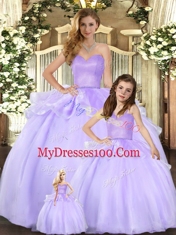 Discount Lavender Ball Gowns Beading 15th Birthday Dress Lace Up Organza Sleeveless Floor Length
