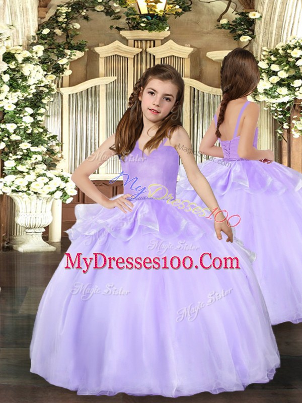 Discount Lavender Ball Gowns Beading 15th Birthday Dress Lace Up Organza Sleeveless Floor Length