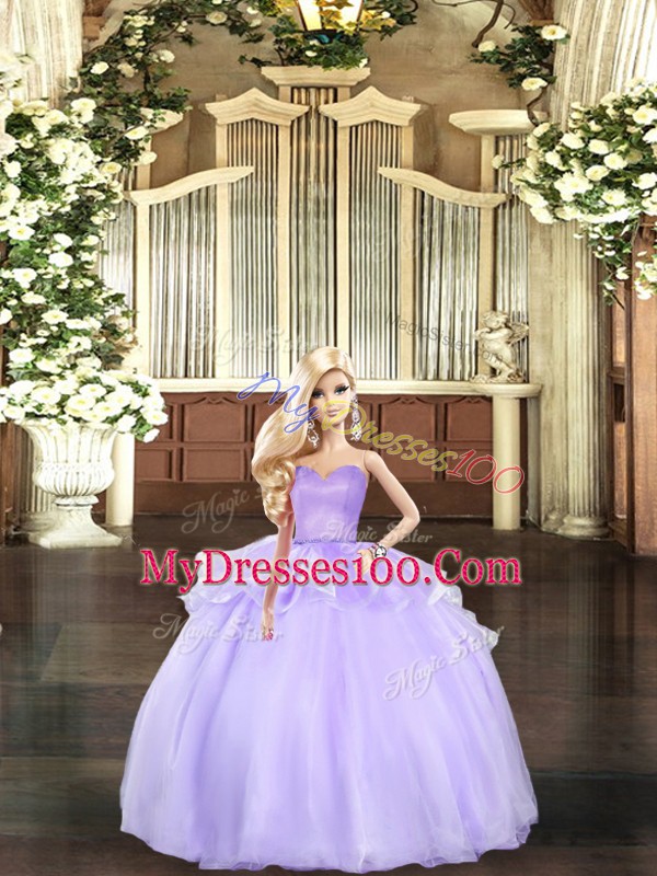 Discount Lavender Ball Gowns Beading 15th Birthday Dress Lace Up Organza Sleeveless Floor Length