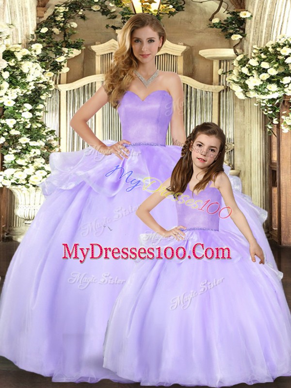 Discount Lavender Ball Gowns Beading 15th Birthday Dress Lace Up Organza Sleeveless Floor Length