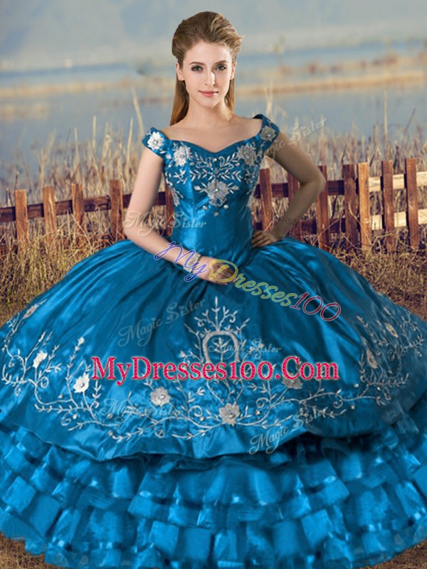 Floor Length Teal Quinceanera Dresses Off The Shoulder Sleeveless Lace Up