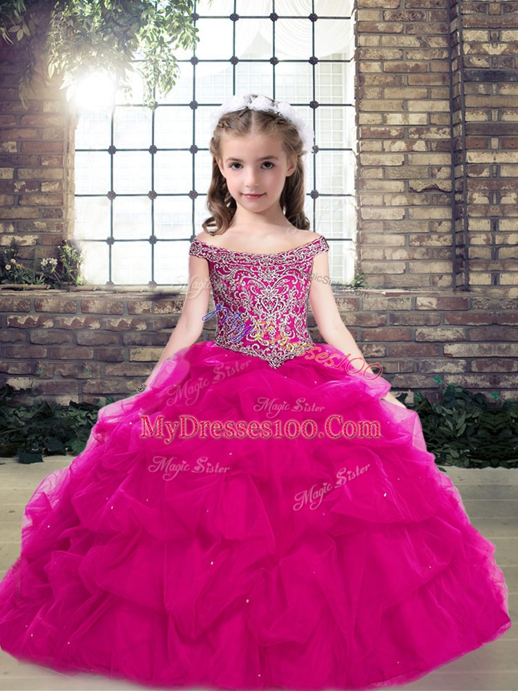 Best Off The Shoulder Sleeveless Organza Little Girls Pageant Dress Wholesale Beading and Pick Ups Lace Up