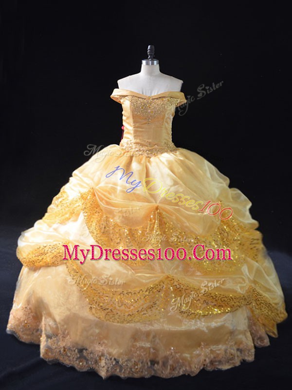 Off The Shoulder Sleeveless Organza Vestidos de Quinceanera Beading and Pick Ups Lace Up