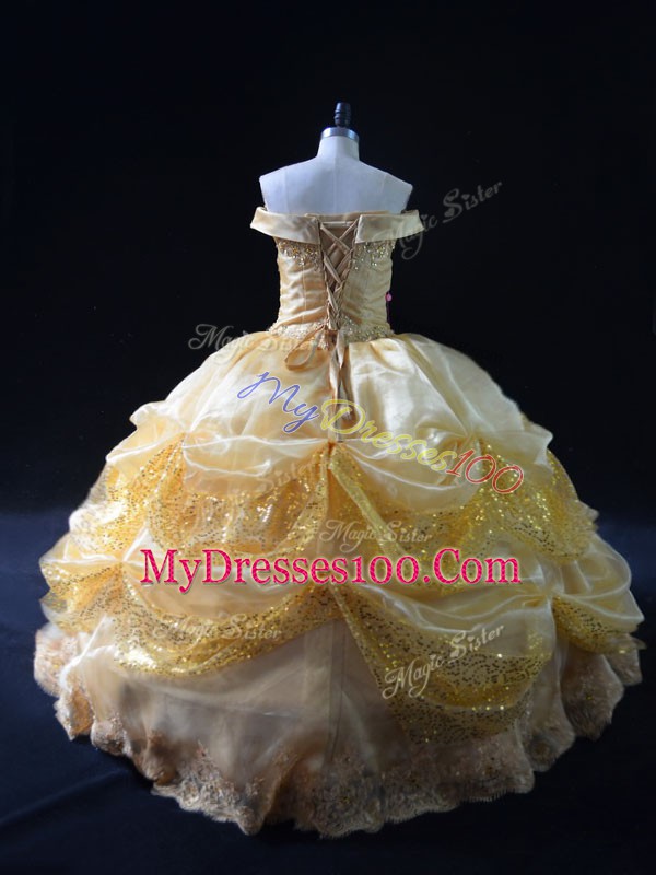 Off The Shoulder Sleeveless Organza Vestidos de Quinceanera Beading and Pick Ups Lace Up