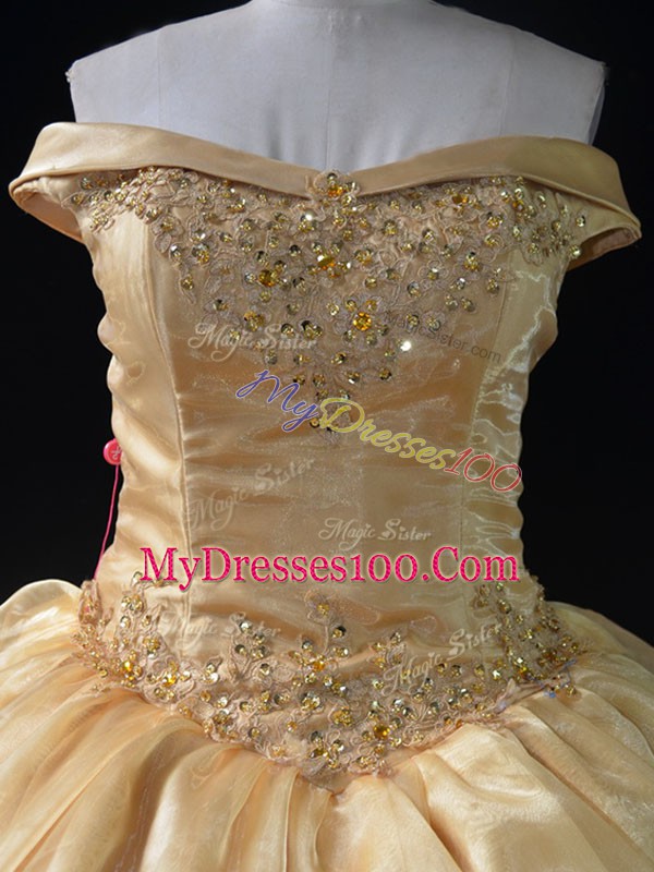 Off The Shoulder Sleeveless Organza Vestidos de Quinceanera Beading and Pick Ups Lace Up