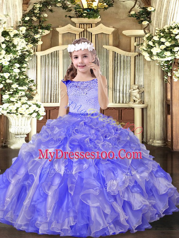 Beading Little Girl Pageant Gowns Lavender Zipper Sleeveless Floor Length