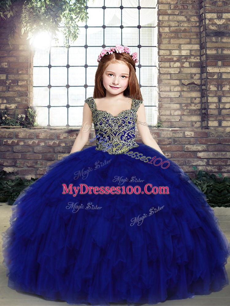 Lace Up Glitz Pageant Dress Royal Blue for Party and Wedding Party with Beading and Ruffles