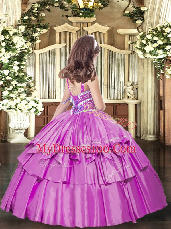 Custom Design Floor Length Olive Green Little Girl Pageant Gowns Straps Sleeveless Lace Up
