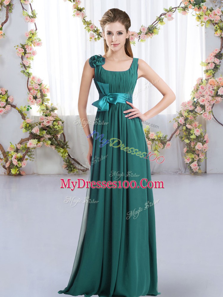 Straps Sleeveless Chiffon Bridesmaids Dress Belt and Hand Made Flower Zipper