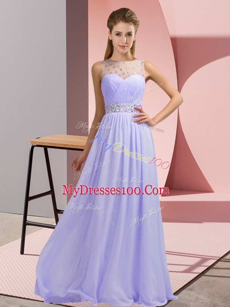 Sleeveless Backless Floor Length Beading Prom Dress