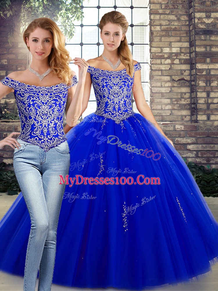Flare Sleeveless Lace Up Floor Length Beading Ball Gown Prom Dress