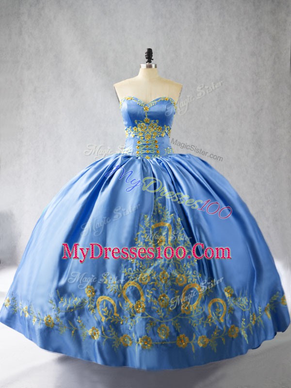 Blue Side Zipper Vestidos de Quinceanera Embroidery Sleeveless