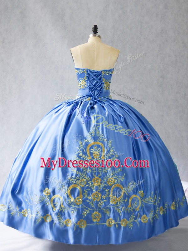 Blue Side Zipper Vestidos de Quinceanera Embroidery Sleeveless