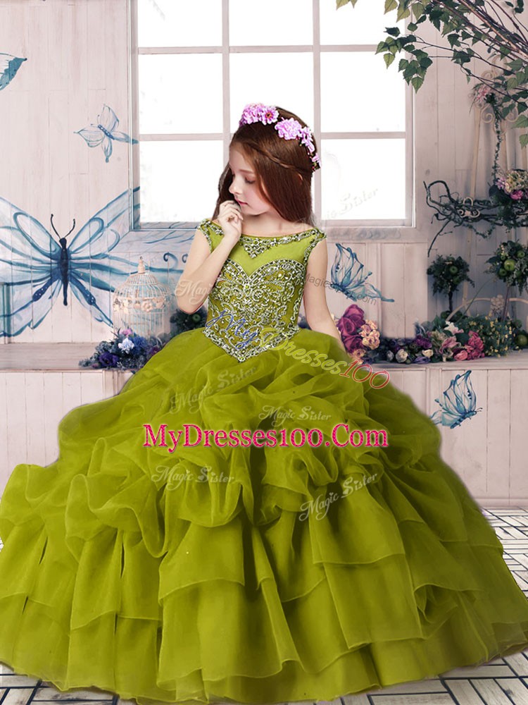 Sleeveless Beading and Pick Ups Zipper Child Pageant Dress