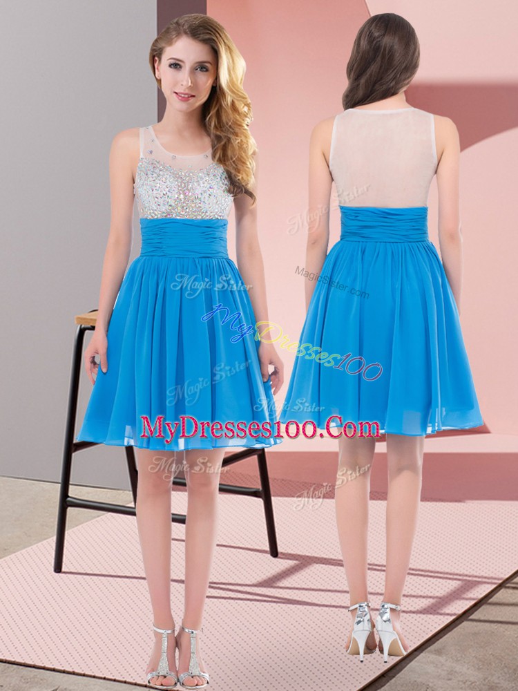 Baby Blue Sleeveless Beading Mini Length Bridesmaid Gown