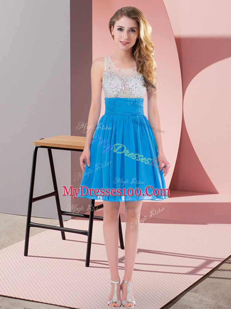 Baby Blue Sleeveless Beading Mini Length Bridesmaid Gown