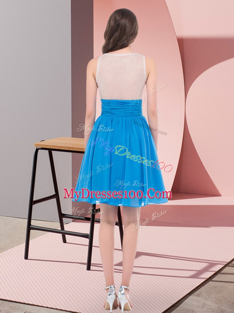 Baby Blue Sleeveless Beading Mini Length Bridesmaid Gown