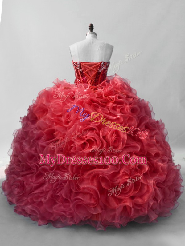 Captivating Red Sweetheart Neckline Sequins Quinceanera Dresses Sleeveless Lace Up