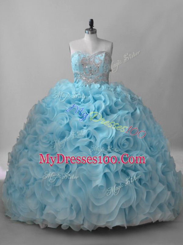 Dynamic Baby Blue Sleeveless Beading Lace Up Sweet 16 Dress