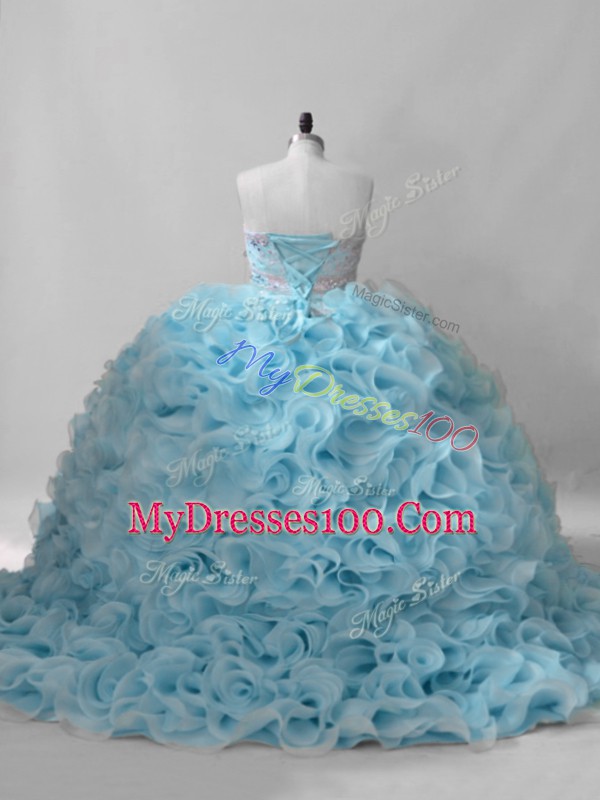 Dynamic Baby Blue Sleeveless Beading Lace Up Sweet 16 Dress